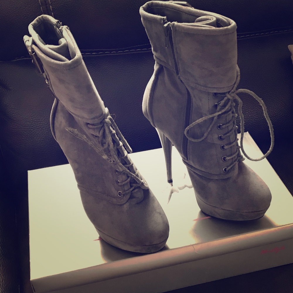 Gray stiletto boots